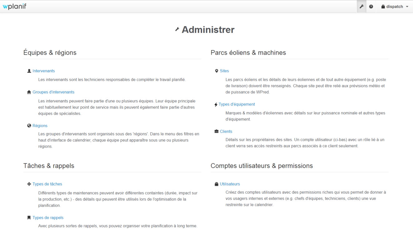 Nouvel accueil de l'administration WPlanif